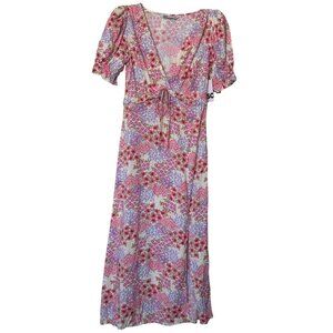 SO Goods For Life Puffed Sleeve Side Slit Midi Floral Sundress Junior's Size XS